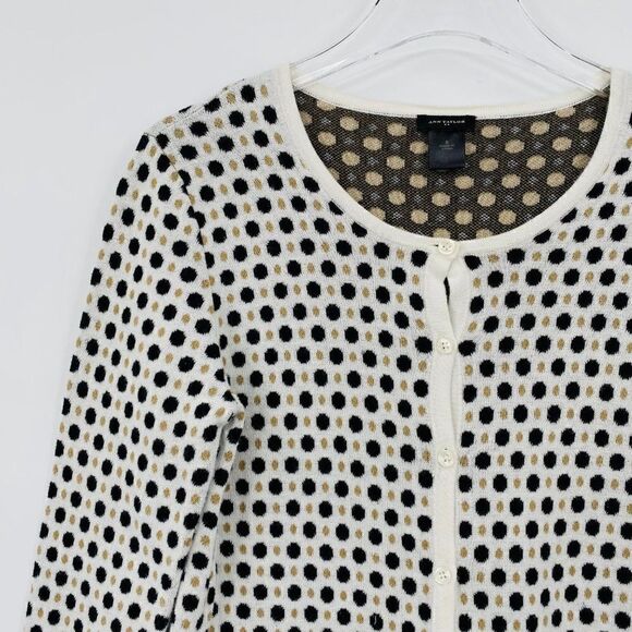 Ann Taylor Small Black Gold Polka Dot 3/4 Sleeve Button Down Cardigan Sweater - Picture 4 of 6